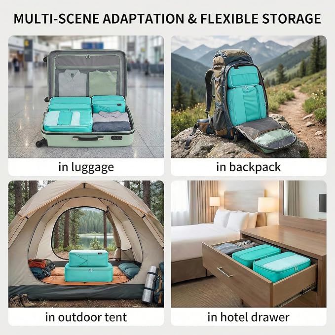 4 Piece Compression Packing Cubes for 3–7 Day Travel, Space Saving Travel Organizers with Breathable Mesh, Double-Zipper Packing Cubes for Carry-On & Suitcases (Teal) - Image 5