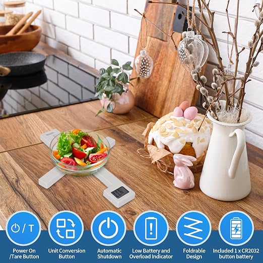 Folding Digital Kitchen Scale, Portable Food Scale, Travel Food Scale with LCD Display, Multiple Unit Conversion, Compact Small Scale for Measuring Intake of Healthy - Image 3