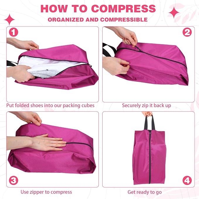6 Pcs Travel Shoe Bags with Zipper Nylon Portable Waterproof Suitcase Shoe Organizer Packing for Golf(L,Purple) - Image 4