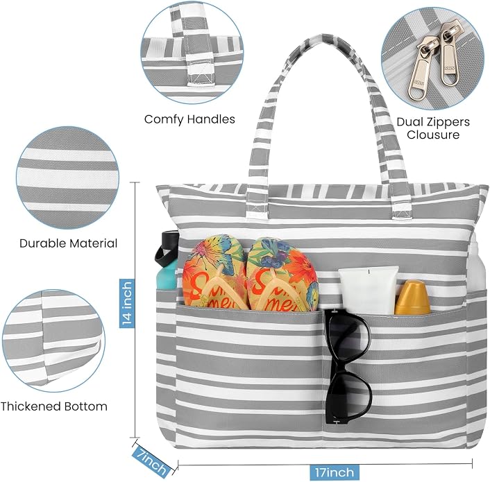 Trifabricy Beach Bags for Women, Waterproof Large Tote Bag With Zipper | Waterproof Sandproof, Zipper Closure, Wet Pocket, For Beach Gym Travel Shopping Vacation, Durable Lightweight, Easy Clean - Image 3