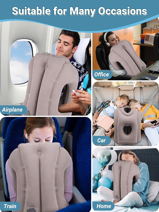 Maliton Inflatable Travel Pillow for Airplane Comfortable Sleeping, (Grey) | Relieve Neck & Shoulder Pain, Support Head Inflatable Pillow for Long Flights,Used for Airplanes, Cars, Trains, Office - Image 5