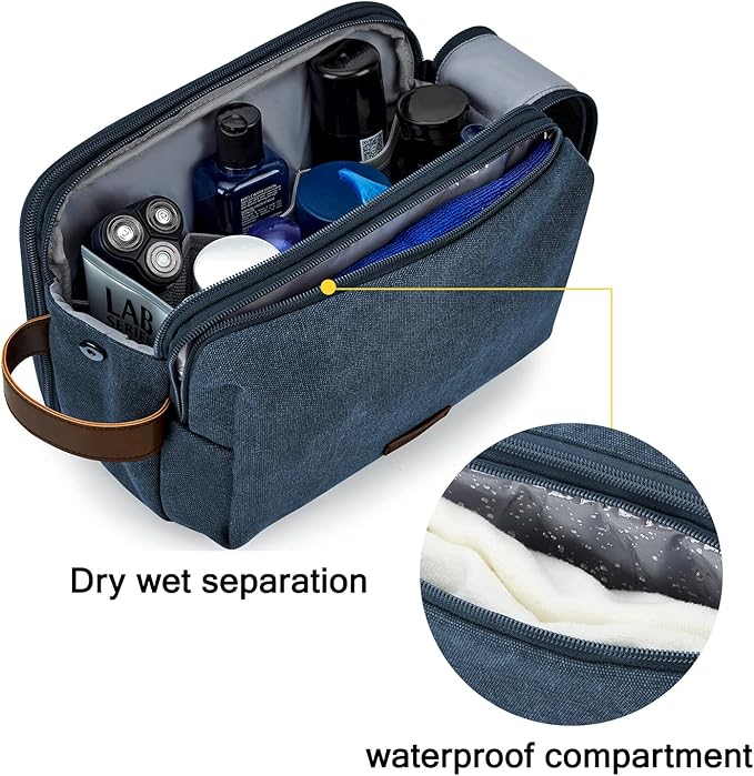 BAGSMART Toiletry Bag for Men, Canvas Travel Toiletry Organizer Dopp Kit Water-resistant Shaving Bag for Toiletries Accessories,Navy Blue-Large - Image 3