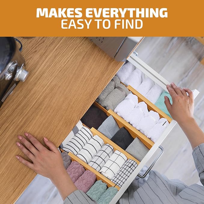 4-Pack Drawer Dividers 2.6-Inch High Dresser Drawer Organizer 16 to 22 Inch | Bamboo, Spring Loaded, No Tools Needed, Fits Wide Drawers for Socks, Clothes, Utensils, Bedroom, Bathroom, Kitchen, Office - Image 4