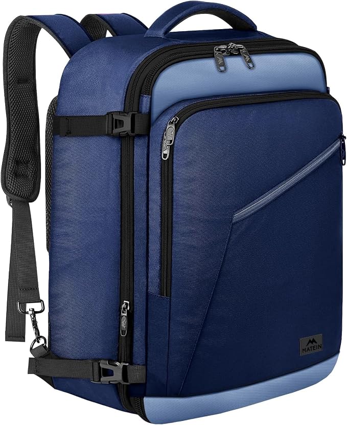 MATEIN Expandable Travel Backpack, Large Capacity Carry on Backpack for Men | For Airplanes, Airline Approved Bags with Adjustable Shoulder Straps, Water Resistant, For International Trip,Grey Blue by MATEIN
