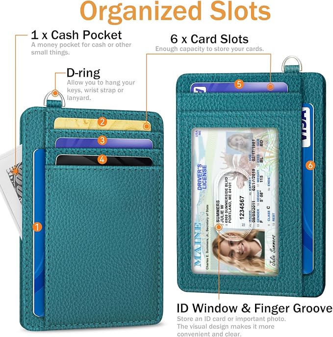 Yonlevres Credit Card Holder for Women Slim RFID Blocking Wallet Small Blue | Front Pocket, Handy, RFID Blocking, Woman Girls Ladies Gifts, D-ring for Keychain,Thin Mini Card Case, ID Window, PU Leather - Image 4