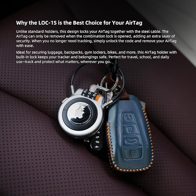 AirTag Holder with Combination Cable Lock, Compatible with Apple Air Tag, AirTag Holder for Kids Backpack, Luggage, Suitcase, Stroller, Car Key, Keychain, GPS Tracking Device Air Tag Case - Image 6