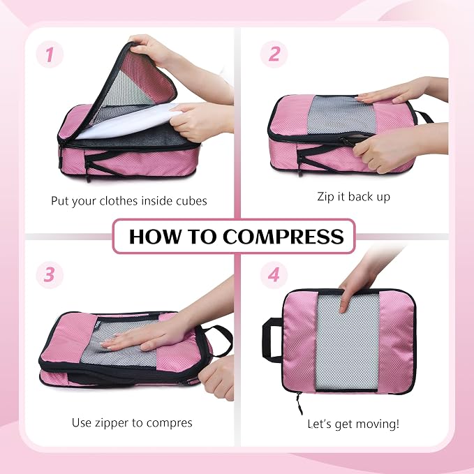 Compression Packing Cubes for Travel Organizer Boxes, Compressible Luggage Cubes Essential Travel Accessories - Image 5