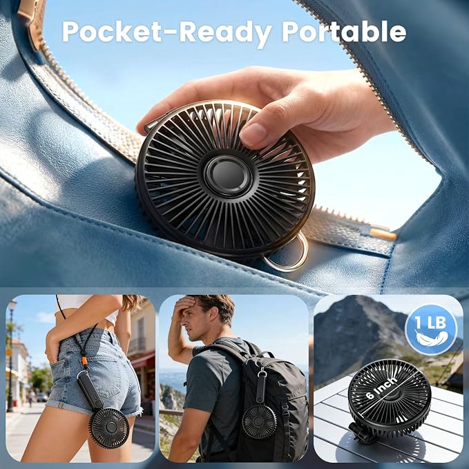 Portable Handheld Fan, 10000mAh Rechargeable 6-Inch Personal Fan for Travel | Ultra Quiet Foldable Desk Fan, 5-Speed Battery Operated Fan with Up to 40H Runtime and Digital Display for Travel and Makeup - Image 6
