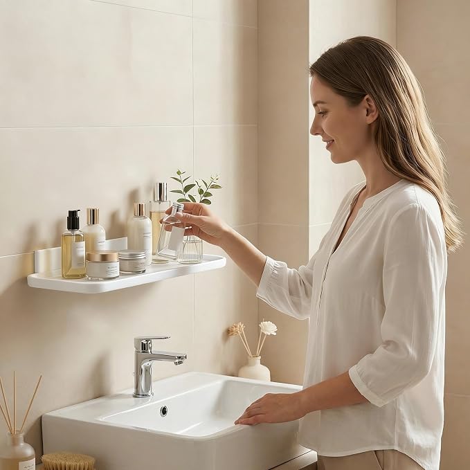 Wall Mounted Floating Shelf, Self Adhesive Shelf | No Drill Adhesive Wall Shelf, Floating Shelves Damage-Free Expand Walls Space for Living Room Kitchen Bathroom - Image 3