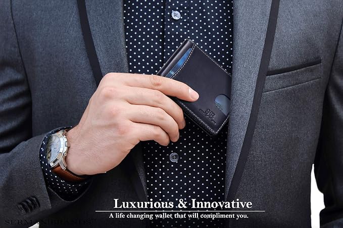 SERMAN BRANDS RFID Blocking Slim Bifold Genuine Leather Minimalist Front Pocket Wallets for Men with Money Clip Thin Mens - Image 2