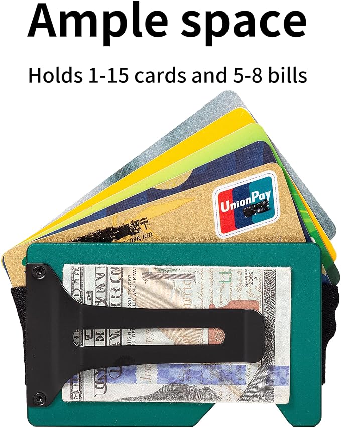 Minimalist Wallet for Men, Slim Metal RFID Blocking Wallet Credit Card Holder Money Clip & Cash Strap, Scratch-Resistant Holds 15 Cards,Ideal Gift for Men | Matte Forest Green - Image 3