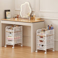 Rolling Makeup Cart Organizer with 3 Drawers, 4-Tier Narrow Floor Skincare Organizers with dividers, Vanity Organizer Cosmetics Display Cases for Makeup Brush, Hair Tool, White by Jakyitvi
