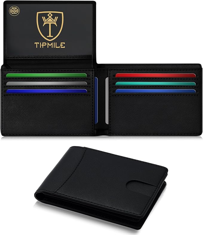Tipmile Wallet for Men Slim RFID Blocking Credit Card Holder, Minimalist Men Wallets 12 Cards with 2 ID Windows & Cash Slot, Bifold Front Pocket Wallet Gifts for Men by Tipmile