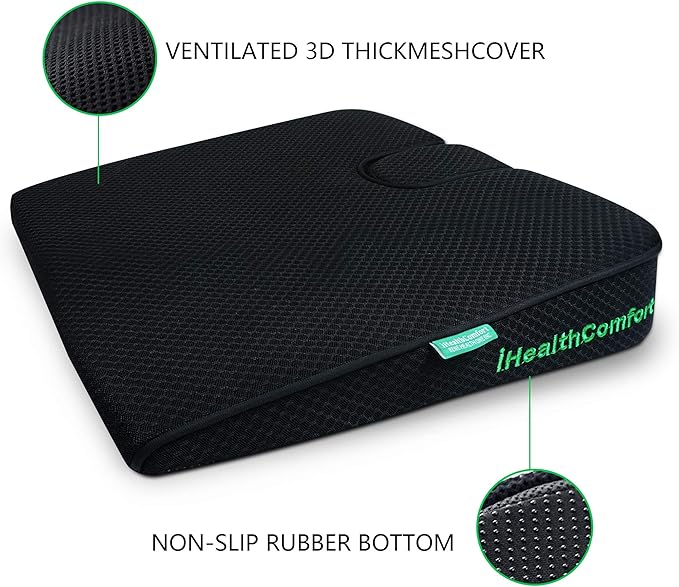 Wedge Seat Cushion Orthopedic Coccyx Tailbone Pain Relief Cushion, Memory Foam Ergonomic Wedge Pillow for Office Chair, Driving, Wheelchair, Gaming Non-Slip Bottom with Portable Handle - Image 4