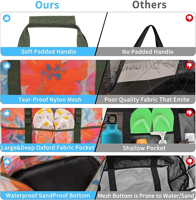 KABAQOO Mesh Beach Bag, Extra Large Beach Bags with 9 Pockets & Zipper Waterproof Lightweight Beach Tote for Beach/Pool Trip - Image 4