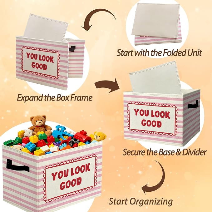 Positive Affirmation Nursery Storage Bins Box with Handles Organizer Basket | encouraging heartfelt foldable basket for organizing, stripe collapsible toy clothes for playroom classroom bedroom, 10x14 in - Image 6