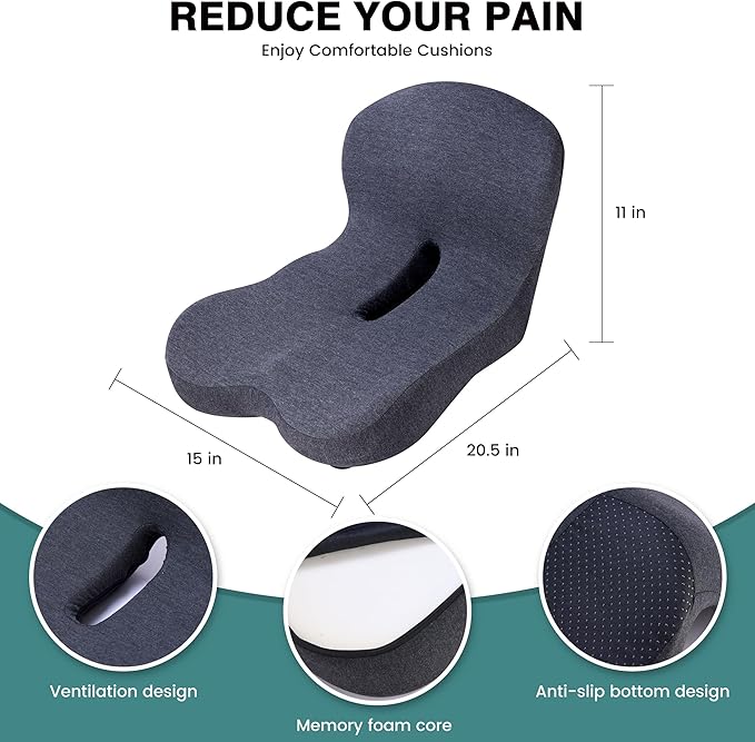 Memory Foam Car Seat Cushion – Ergonomic Driver Seat Cushion for Sciatica & Tailbone Pain, Breathable Non-Slip Car Seat Pad with Lumbar Support for Car, Truck, SUV, Office Chair - Image 3