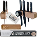 Premium 10 inch Magnetic Knife Holder for Wall with 2x Storage & Charming Wood - Knife Magnetic Strip, Under Cabinet Magnet Knives Storage - Magnet Strip Rack Kitchen Utensil Holder Organizer Tool by NOVAWARE
