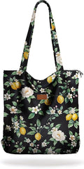 Aesthetic Corduroy Tote Bag with Zipper for Women | Reusable, Fits 14 Inch Laptop, Inner Pocket, double-sided print, Lightweight by VelvetHue