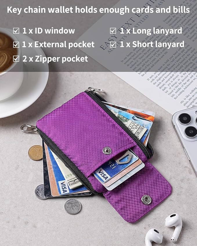 Artpaxy Minimalist Wallet For Mens Womens, Keychain RFID Blocking Zipper Small Wallet with ID Window 2 Lanyards,Water Resistant Travel Cash Card Coin Case Boys Girls - Image 5