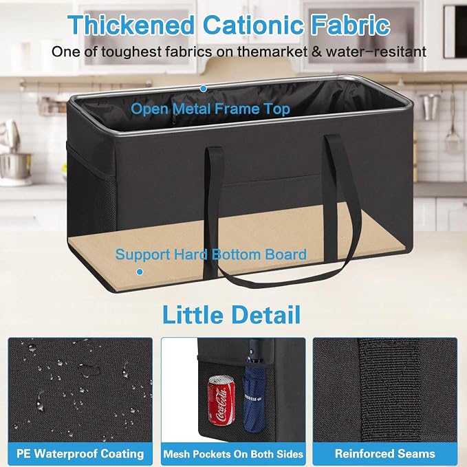 LHZK Standing Extra Large Utility Tote Bag with Metal Wire Frame and the Sides Rinforced, Extra Large Tote Bag with Handle, Reusable Grocery Bags Foldable, Beach Bag, Car Tote (Black, 26''x15''x13'') - Image 4