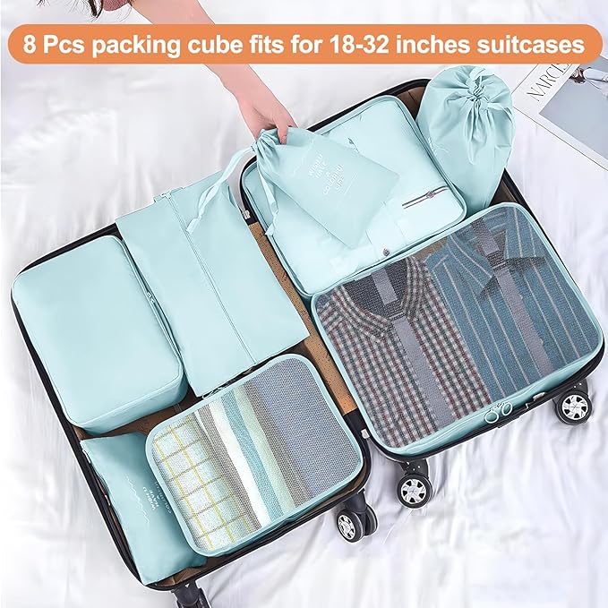 Packing Cubes for Travel- 8 Set Luggage Organizer Bags for Family, Mesh Breathable Travel Packing Cubes for Suitcases Durable Travel Essentials Bags Set (Blue, 8 Set) - Image 2