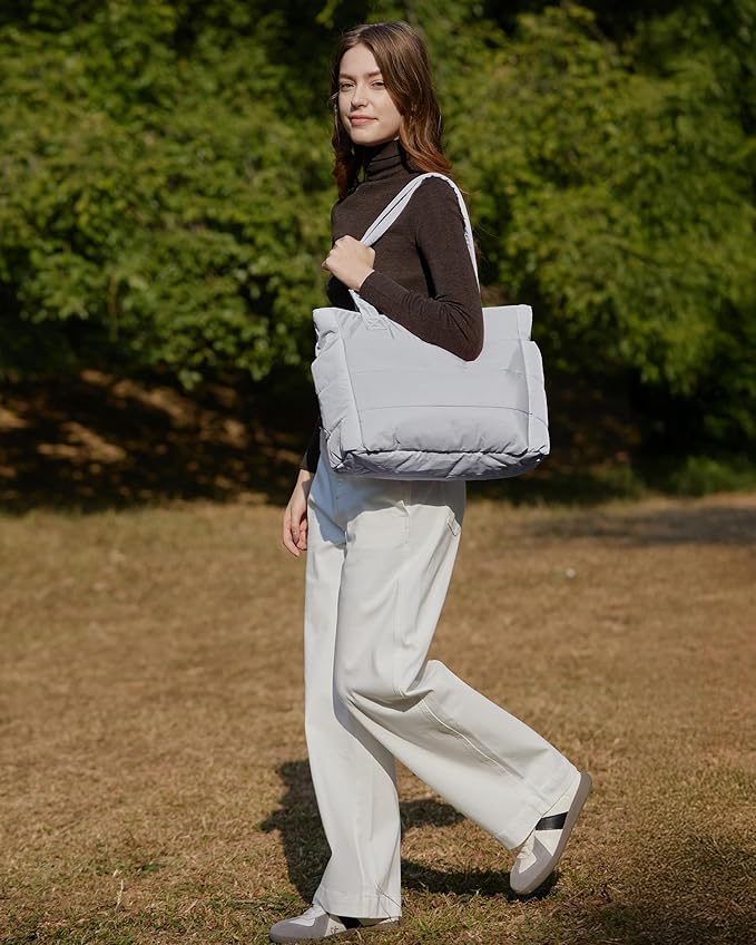 BAGSMART Tote Bag for Women, Lightweight Puffy Tote Bag with Compartments Shoulder Bag Handbag for Travel, Work, Gym | Lightweight - Image 2