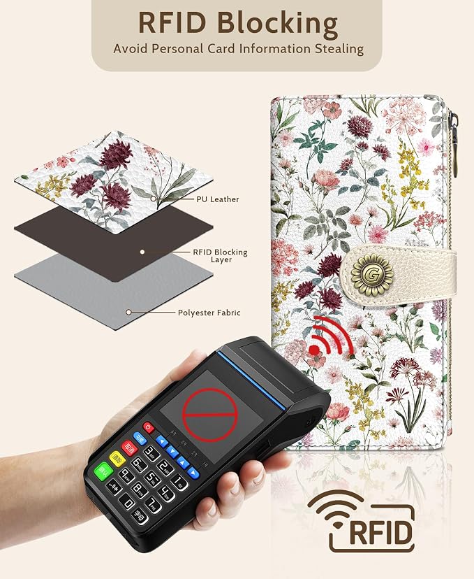 GIANCOMICS Flower Wildflower Womens Wallet RFID, Credit Card Holder Bifold | Billfold, Cute Cash Purse, Travel Zipper Coin Pocket, Compact Clutch, PU Leather, ID Window, 11 Card Slots, Ladies Gift Woman - Image 4