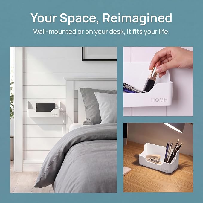 Bedside Shelf,Small Plastic Wall Mounted Adhesive Storage Caddy Shelf Organizer Accessory for Cell Phone,Reading Glasses,Remote Control,Earphone | Great for Home,Office,Dorm (Box Type) - Image 6