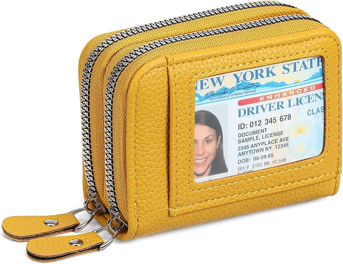 RNIEGA Credit Card Holder Wallet RFID Blocking Leather Small Wallet for Women Double Zipper Wallet with ID Window by RNIEGA