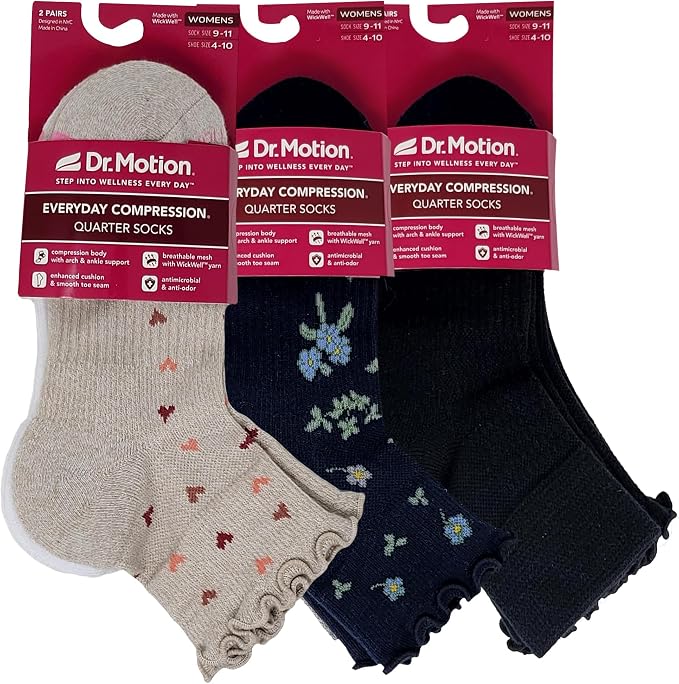 Dr. Motion Compression Quarter Socks For Women With Enhanced Cushion And Breathable Arch Support 6 Pairs - Image 4