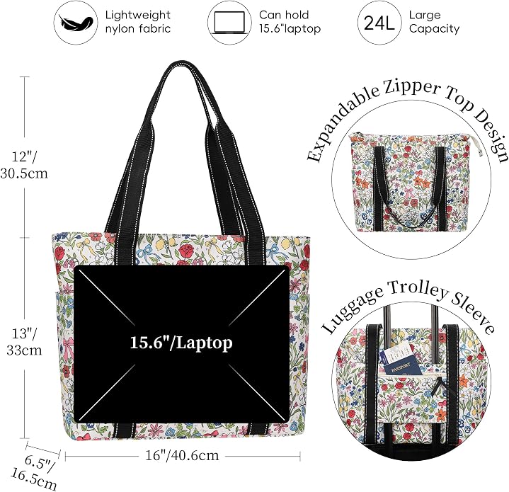 Tote Bag for Women with Laptop Compartment & Cup Holder,Nylon Bag for Work,Travel,Gym,Beach,Teacher,Nurse,School,Mom - Image 3