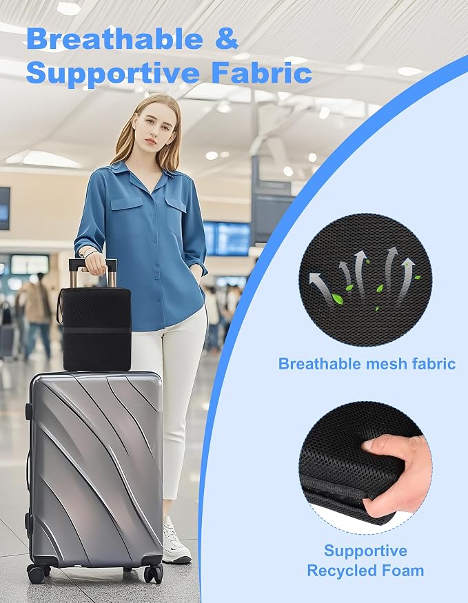 FASTMOMENT Portable Airplane Seat Cushion Foldable Seat Cushion for Travel | Thickened Cushion, Carrying Handle, Breathable Fabric, Washable Mesh Cover, Anti-Slip bottom, Lightweight for Flight Bleacher - Image 4