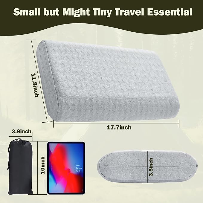 Vekkia Camping Pillow, Memory Foam Travel Pillow with Washable Cover,Gray-M | Ergonomic Supportive Pillow for Sleeping Ideal for Adults Kids Travel, Hiking, Airplane and Car-S, Compressible Pillow - Image 6