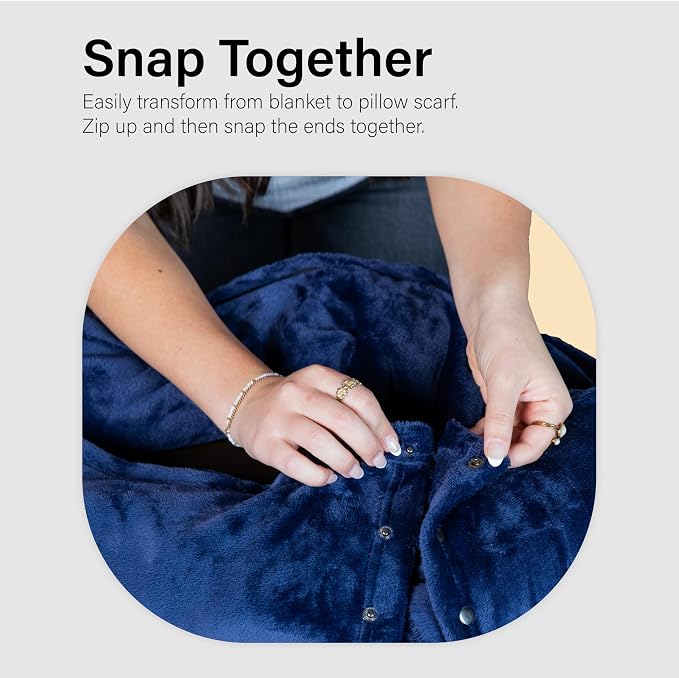 NAPRO 3‑in‑1 Travel Blanket Pillow Scarf – Convertible 50×80″ Blanket, 12×16″ Pillow, 80″ Infinity Neck Pillow – Lightweight, Plush – Navy Blue - Image 6