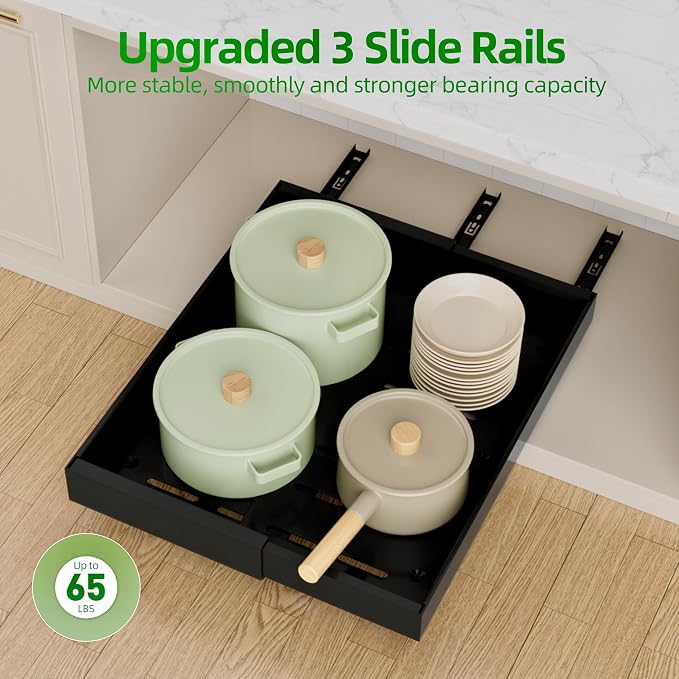 PAKETA 4 Pack Expandable Pull Out Cabinet Organizer,21" Deep | Pull Out Drawers for Cabinets with width from 9" to 14",Sliding Drawers for Cabinets with Upgrade 3 Slide Rails,hold 65 lbs - Image 7