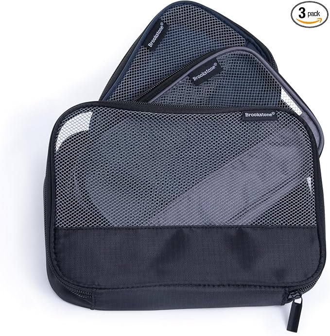 Brookstone Compression Packing Cube Set, 3 Piece, Space Saving | Rip-Resistant Fabric Protects Belongings on the Go, Mesh Panels for Easy Visibility, Keeps Luggage Neat for Travel by Unknown