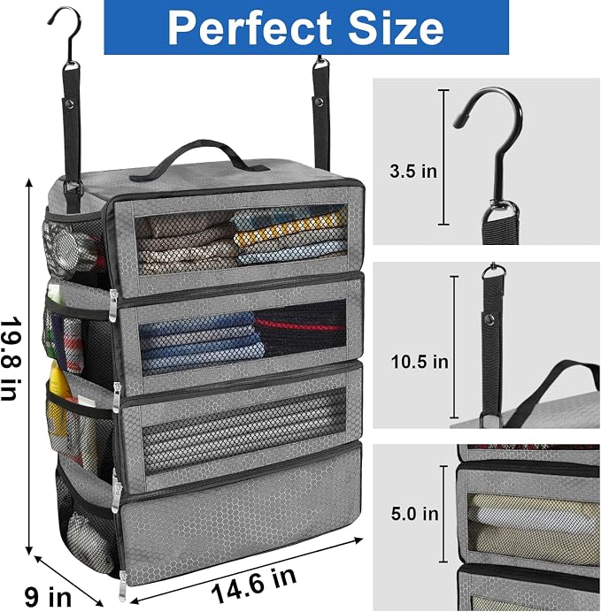 Olosar Suitcase Organizer, Travel Luggage Organizer Portable Hanging Travel Shelves Collapsible Hanging Packing Cubes for Carry on Suitcase - Image 4