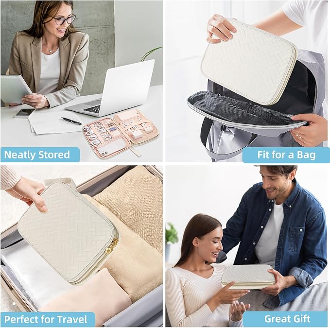 Electronics Organizer Travel Case, Charger Bag Cord Organizer Travel, All-in-One Cable Organizer Bag for Charger, Cords, Phone, Headphones, Flash Drive, SD Card (Beige, Large-Double Layer) - Image 6