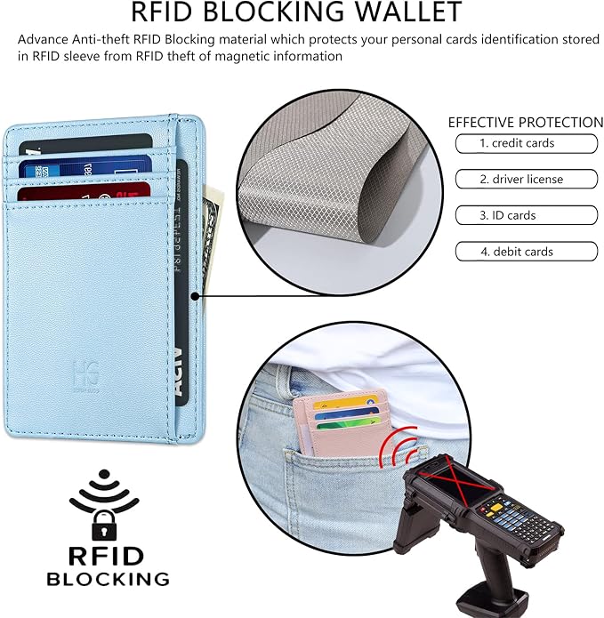 GH GOLD HORSE Slim RFID Blocking Card Holder Minimalist Leather Front Pocket Wallet for Women | Slim - Image 3