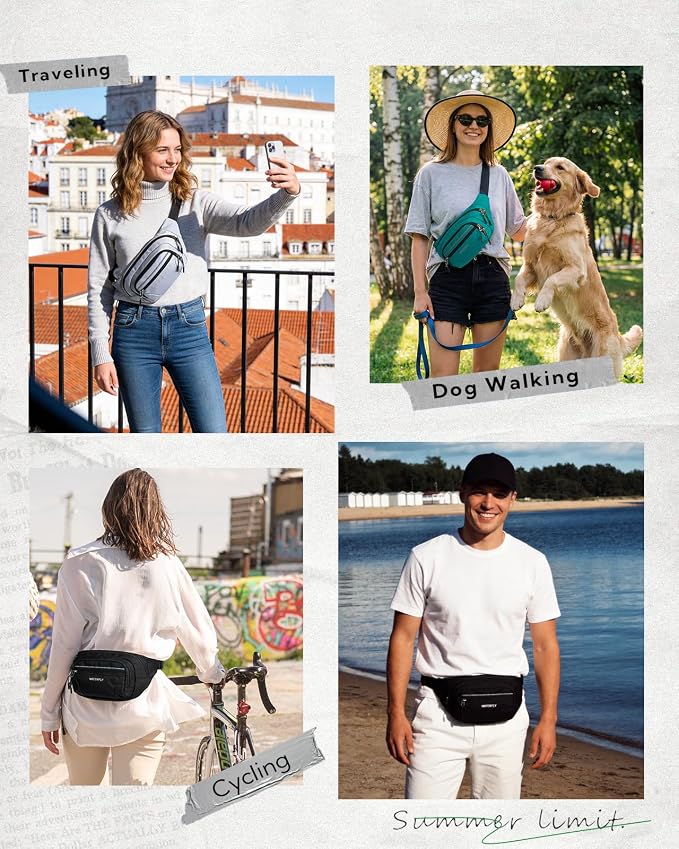 WATERFLY 3.5L RFID Fanny Pack: Anti-Theft 12" Extender Belt for Travel | Large Capacity Multi-Pocket, Water-Resistant Nylon, Reflective Strips, Breathable Padding, Hiking Walking Daily, Women Men - Image 2