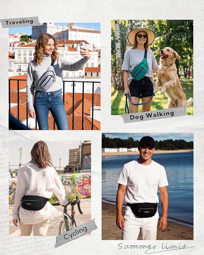 WATERFLY 3.5L RFID Fanny Pack: Anti-Theft 12" Extender Belt for Travel | Large Capacity Multi-Pocket, Water-Resistant Nylon, Reflective Strips, Breathable Padding, Hiking Walking Daily, Women Men - Image 2
