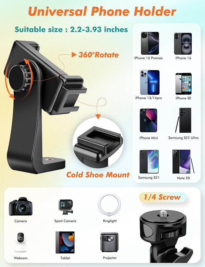 71" Tripod for iPhone, Phone Tripod Selfie Stick with Remote | Cell Phone Stand & Tall Travel Tripod for Recording Video Selfie Photo, Compatible with iPhone 17 16 15 14 Pro Max 13 Android - Image 6