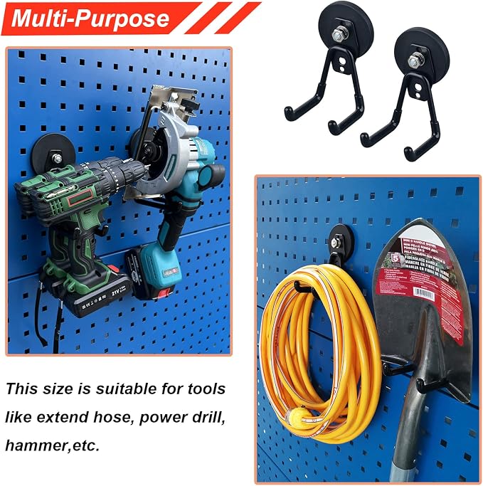 Magnetic Hooks Heavy Duty Garage Hooks Tools Organizer Anti-Slip Strong Magnetic Hooks Utility Magnet Hanging Hooks for Garage, Warehouses, Kitchen, Power Tools 2PCS Black - Image 6