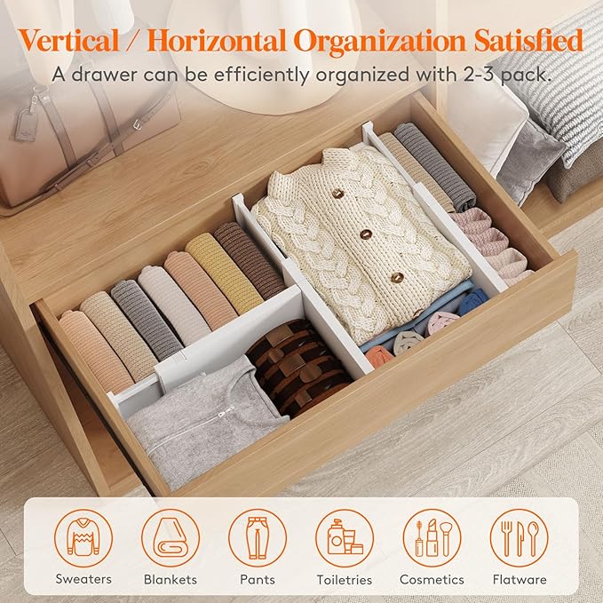 Lifewit 6" Tall Upgrade Drawer Dividers, Adjustable Deep Drawer Organizer | 13.5"-22" Expandable White Drawer Separator for Clothes, Dresser/Kitchen/Closet/Bedroom/Office Organization & Storage, 4 Pack - Image 5