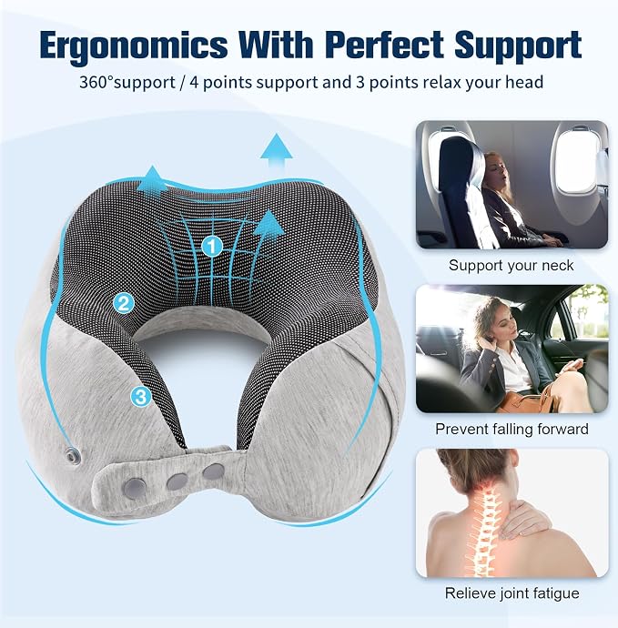 Cirorld Neck Pillow for Traveling, Travel Pillows for Airplanes,100% Pure Memory Foam Travel Neck Pillow, Adjustable Flight Pillow, Portable Plane Accessories with Eye Mask, Earplugs, Carry Bag - Image 8