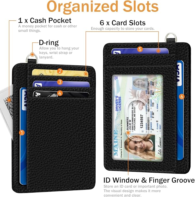Yonlevres Credit Card Holder Women Slim RFID Blocking Wallet Small Black | Front Pocket, Handy, RFID Blocking, Woman Girls Ladies Gifts, D-ring for Keychain,Thin Mini Card Case, ID Window, PU Leather - Image 4