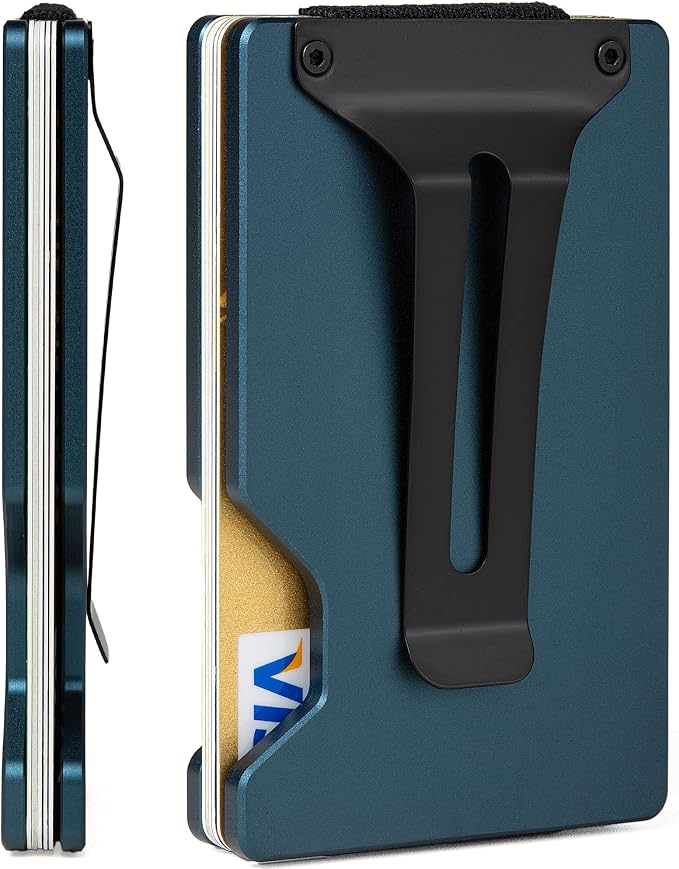 Minimalist Wallet for Men, Slim Metal RFID Blocking Wallet Credit Card Holder Money Clip & Cash Strap, Scratch-Resistant Holds 15 Cards,Ideal Gift for Men | Matte Navy by Unknown
