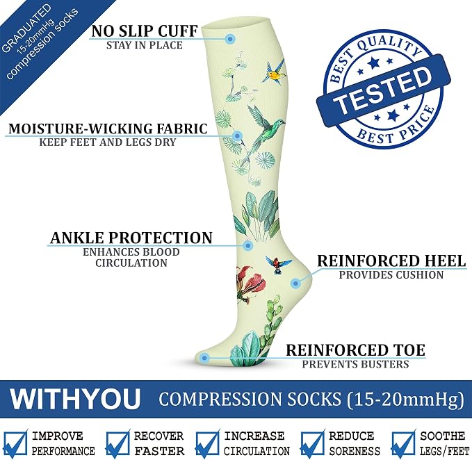WITHYOU Compression Socks 15-20 mmHg is Best Athletic for Men & Women Running Flight Travel Nurses Pregnant - Image 5