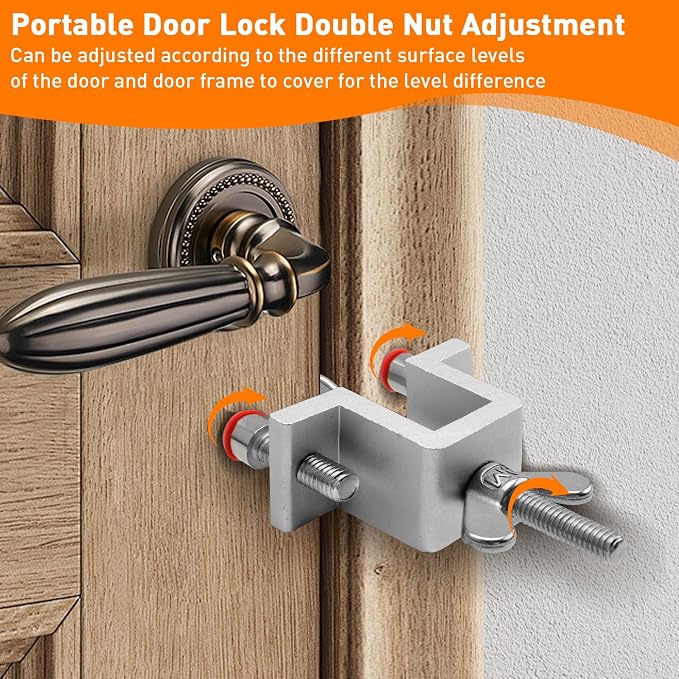 HOWDIA Portable Door Lock Dual Nut Adjustment, Thickened Body Hotel Door Locks for Travelers Security, Home Door Safety Locks from Inside for Additional Privacy - Image 6